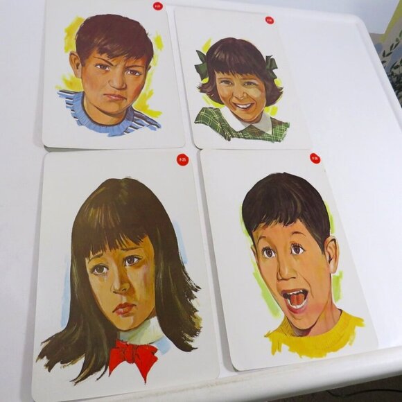 Peabody 60s Children's Expressive Faces (4) cards Vintage Artwork Kids - Picture 1 of 6